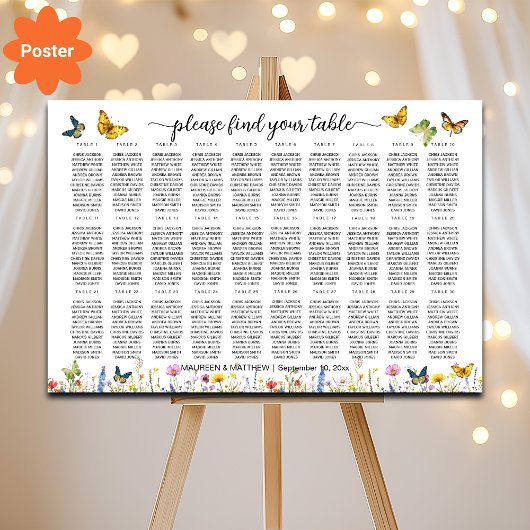 Wildflowers Butterflies 30 Tafels Trouwstoelen Poster