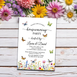 Wildflowers Butterflies Elegant Housewarming Party Kaart
