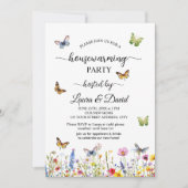 Wildflowers Butterflies Elegant Housewarming Party Kaart (Voorkant)