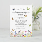 Wildflowers Butterflies Elegant Housewarming Party Kaart (Staand voorkant)