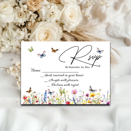 Wildflowers Butterflies Elegant Wedding RSVP Card