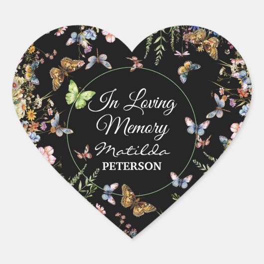 Wildflowers Butterflies Greenery Funeral Hart Sticker (Voorkant)