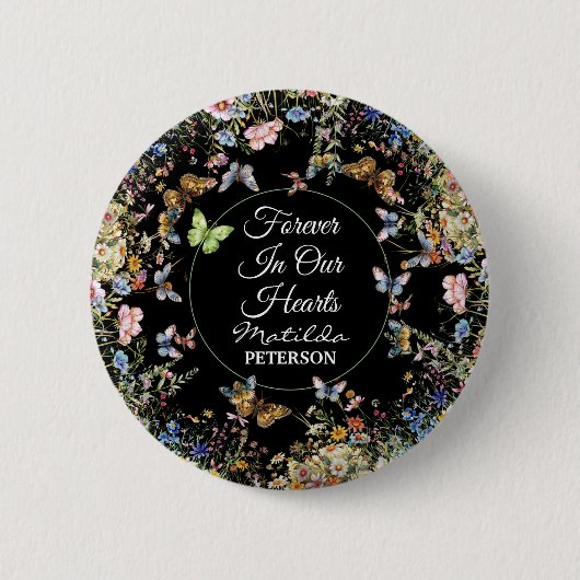 Wildflowers Butterflies Greenery Funeral Ronde Button 5,7 Cm (Voorkant)