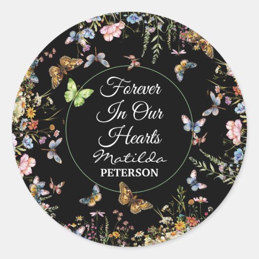 Wildflowers Butterflies Greenery Funeral Ronde Sticker (Voorkant)