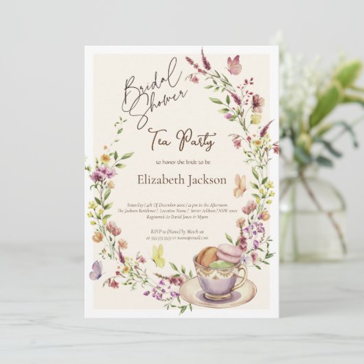 Wildflowers Butterflies Tea Party Bridal Luncheon Kaart (Staand voorkant)