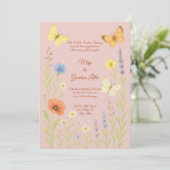 Wildflowers & Butterflies Waterverf Style Wedding Kaart (Staand voorkant)