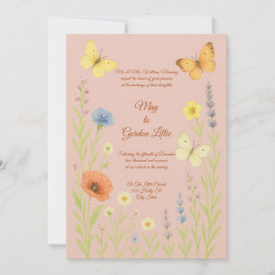 Wildflowers & Butterflies Waterverf Style Wedding Kaart