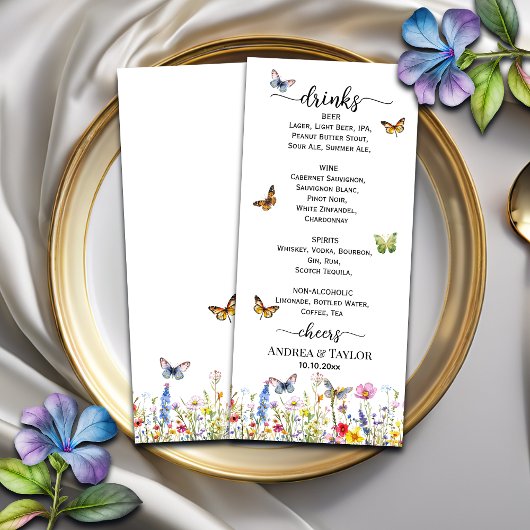Wildflowers Butterflies Wedding Bar Menu