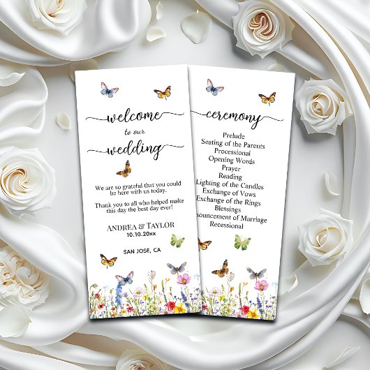 Wildflowers Butterflies Wedding Ceremony Programma