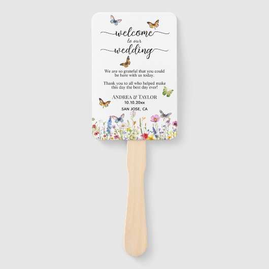 Wildflowers Butterflies Wedding Program Ceremony Handwaaier (Voorkant)