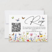 Wildflowers Butterflies Wedding QR Code RSVP Card (Voorkant)