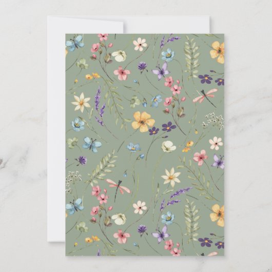 Wildflowers & Butterfly Sage Green Bruids Brunch Kaart (Achterkant)