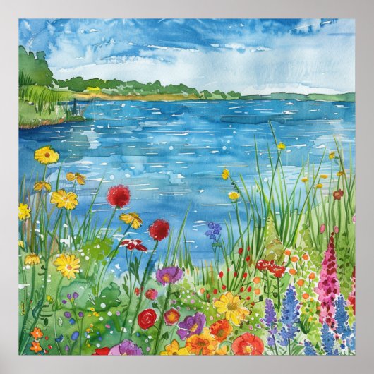 Wildflowers by a Lake Poster (Voorkant)