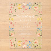 Wildflowers Chic Modern Garden Wedding Acryl Uitnodigingen (Voorkant)