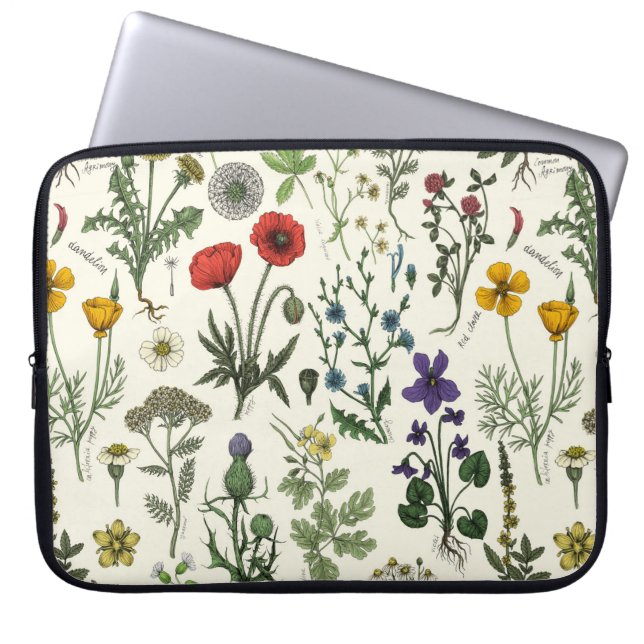 Wildflowers collage laptop sleeve (Voorkant)