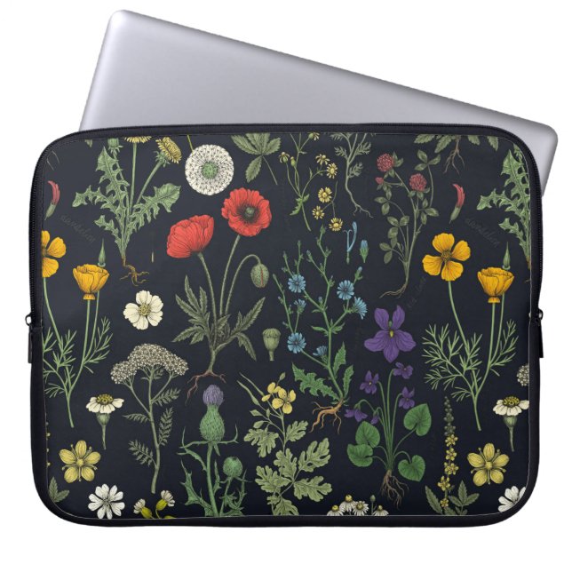 Wildflowers collage laptop sleeve (Voorkant)
