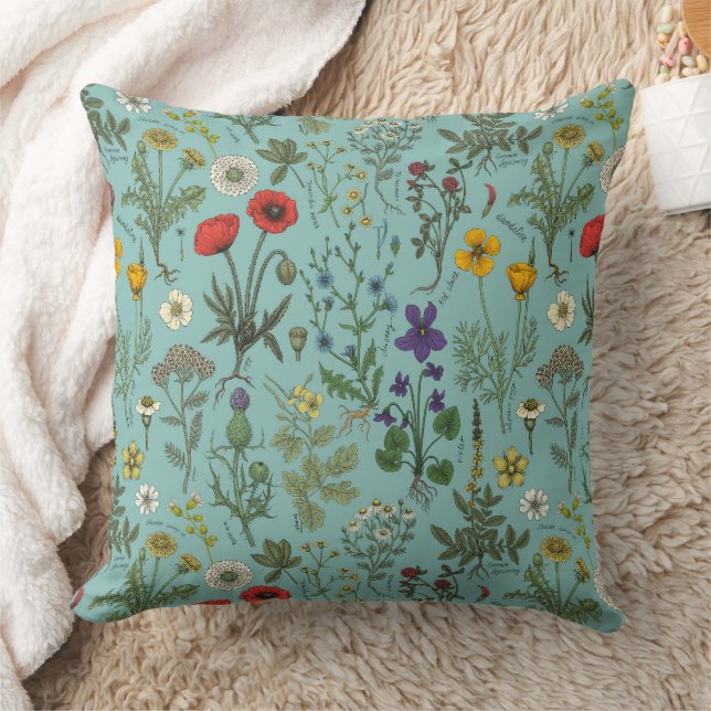Wildflowers collage on blue kussen (Deken)
