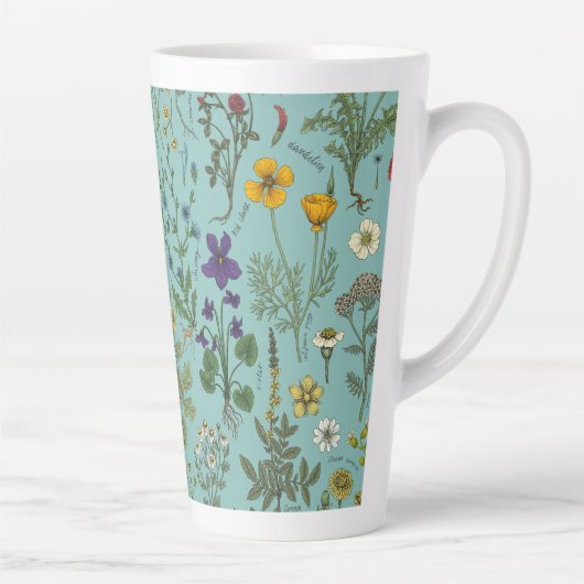 Wildflowers collage on blue latte mok (Rechts)