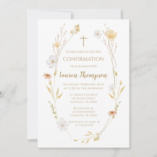 Wildflowers Confirmation Invitation  Kaart (Voorkant)