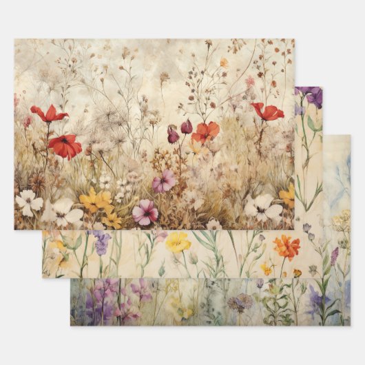 WILDFLOWERS DECOUPAGE DECORATIEF PAPIER SET INPAKPAPIER VEL (Set)