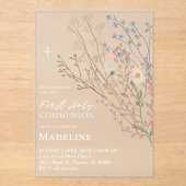  wildflowers design First Holy Communion Acryl Uitnodigingen (Voorkant)
