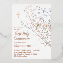  wildflowers design First Holy Communion Folie Uitnodiging