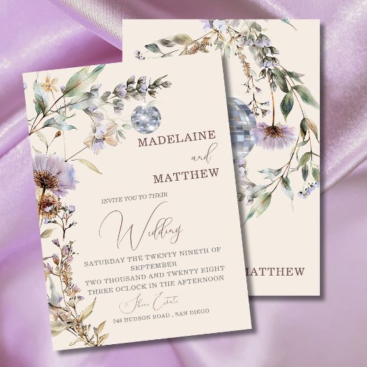 Wildflowers Disco Floral Modern Elegant Wedding Kaart