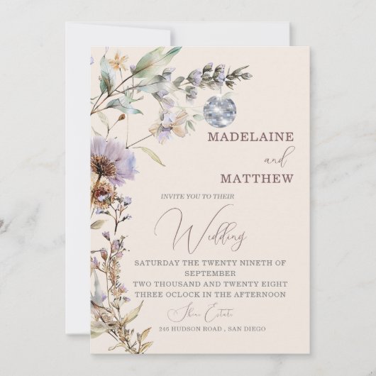Wildflowers Disco Floral Modern Elegant Wedding Kaart (Voorkant)