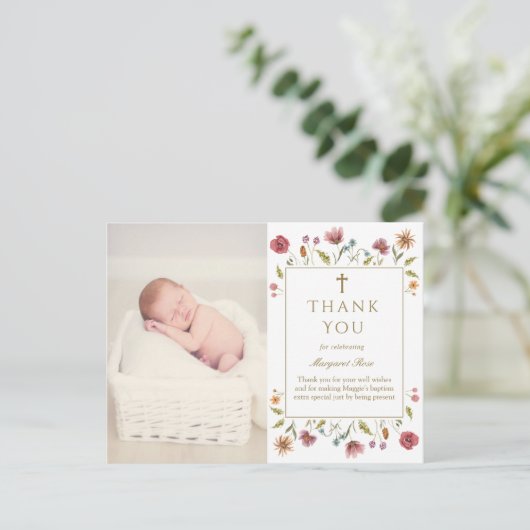 WildFlowers Doop Foto Dank u Briefkaart (Staand voorkant)