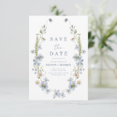 Wildflowers Dusty Blue Boho Bewaar de datum Save The Date (Staand voorkant)