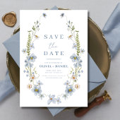 Wildflowers Dusty Blue Boho Bewaar de datum Save The Date