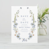 Wildflowers Dusty Blue Boho Bewaar de datum Save The Date (Staand voorkant)
