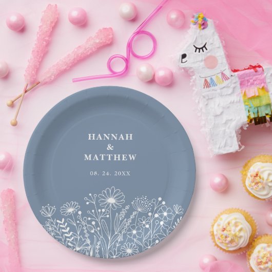 Wildflowers Dusty Blue Boho Wedding Papieren Bordje (Feest)
