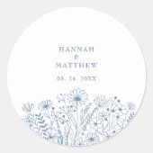 Wildflowers Dusty Blue Boho Wedding Ronde Sticker (Voorkant)