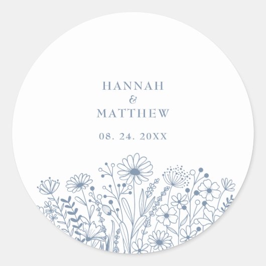 Wildflowers Dusty Blue Boho Wedding Ronde Sticker (Voorkant)