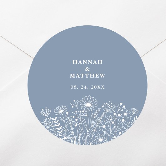 Wildflowers Dusty Blue Boho Wedding Ronde Sticker