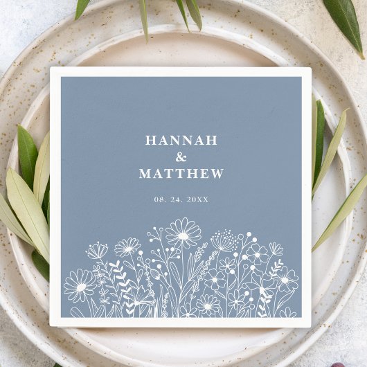 Wildflowers Dusty Blue Boho Wedding Servet