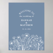 Wildflowers Dusty Blue Boho Wedding Welkom Poster (Voorkant)