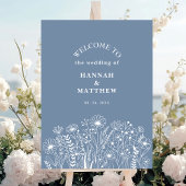 Wildflowers Dusty Blue Boho Wedding Welkom Poster