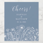 Wildflowers Dusty Blue Boho Wedding Wijn Etiket (Enkel label)