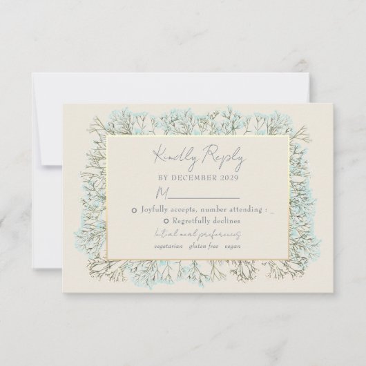 Wildflowers Dusty Blue Wedding RSVP Kaart (Voorkant)