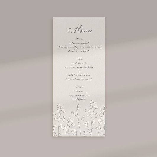 Wildflowers Ecru Faux Embossed Classic Wedding Menu