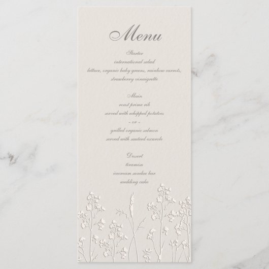 Wildflowers Ecru Faux Embossed Classic Wedding Menu (Voorkant)