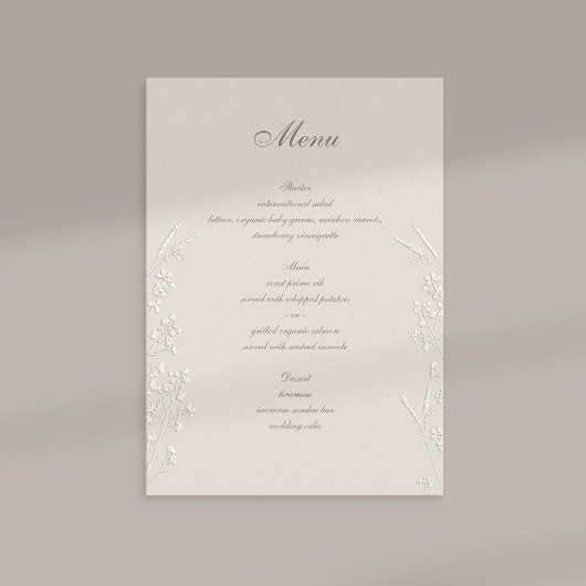 Wildflowers Ecru Faux Embossed formele bruiloft Menu