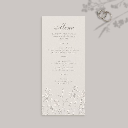 Wildflowers Ecru Faux Embossed formele bruiloft Menu