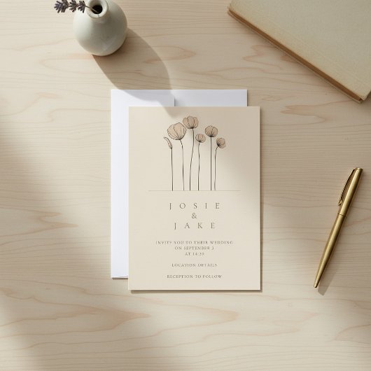 Wildflowers eenvoudige bruiloft uitnodiging gedemp
