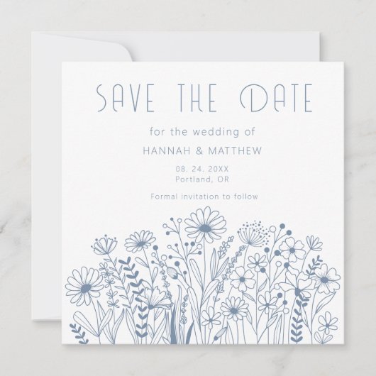 Wildflowers Eenvoudige Elegante Boho Dusty Blue We Save The Date (Voorkant)
