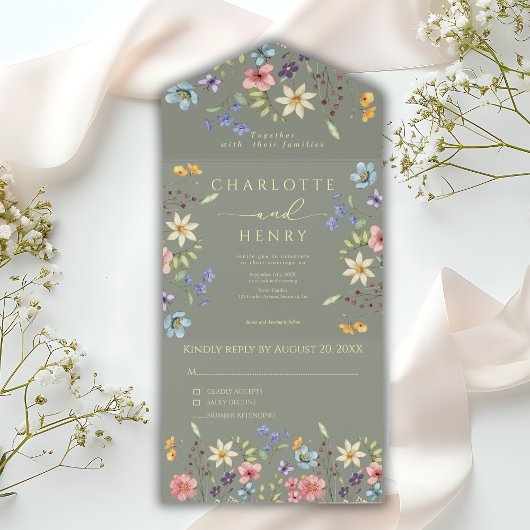 Wildflowers Eenvoudige Tuin Wijze Geel Huwelijk All In One Uitnodiging