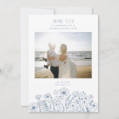 Wildflowers Elegant Boho Dusty Blauw Fotobruiloft Bedankkaart (Voorkant)
