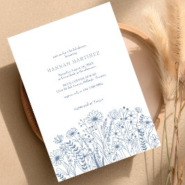 Wildflowers Elegant Boho Dusty Blue Vrijgezellenfe Kaart